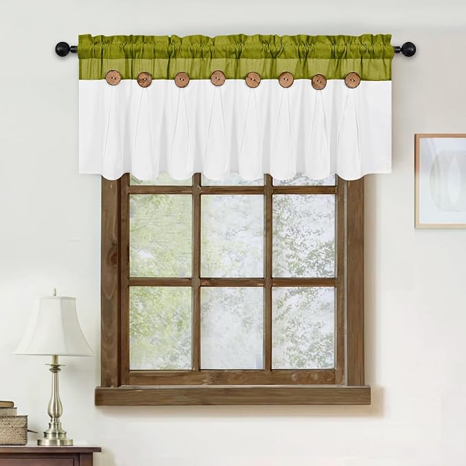 Farmhouse Valance Curtains, Boho Cotton Linen Kitchen Valance, Rustic Button - Image 7