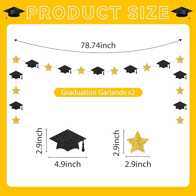 Black and Gold Graduation Banner 2026, Glitter Black and Gold Congrats Grad - Image 7