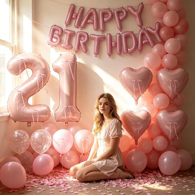 81Pcs Pink Happy 21st Birthday Decorations - Image 6