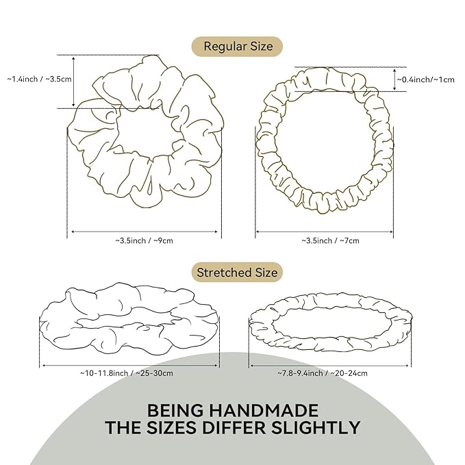 22 Momme 100% Mulberry Silk Scrunchies (2 Pack, Champagne), Well-Hold Elastic for No-Damage, 6A, Soft Hair Ties, Reduces Frizz & Breakage, OEKO-TEX Certified