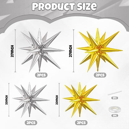 Silver Gold Star Balloons, 22/27 Inch Silver and Gold Star Foil Balloons - Image 2