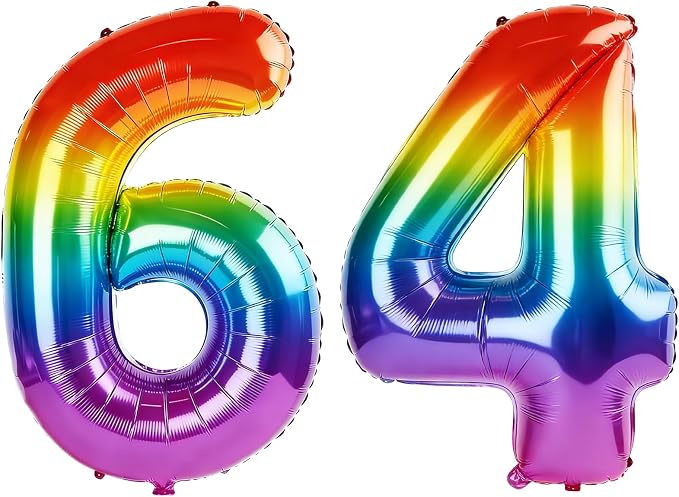 40 Inch Number 64 Balloons for 64th Birthday Party Decorations, 0-100 Rainbow by FOBELEC