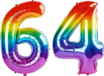 40 Inch Number 64 Balloons for 64th Birthday Party Decorations, 0-100 Rainbow by FOBELEC