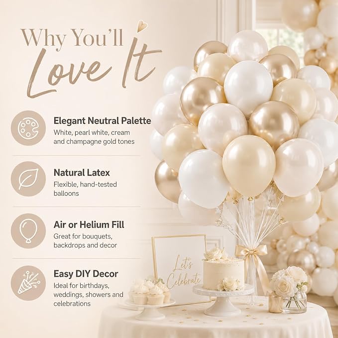 Beige White Pearl Balloons - Image 2