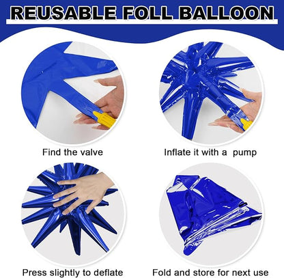 9Pcs Navy Blue and Orange Star Balloons, Large Explosion Foil Balloons - Image 8