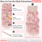 KooKaStyle Clip in Synthetic Hair Extensions Long Wavy 4PCS Thick Hairpieces Blonde with Pink Highlight Fiber Double Weft Natural Hair Extensions 20 Inch for Women