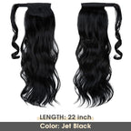 CJL HAIR 22" Long Ponytail Hair Extension Wrap Around Pony Tail Clip in Curly Wavy Synthetic Fake Hairpiece for Women Jet Black