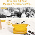 Abiudeng Large Capacity Makeup Bag Ladies Cosmetic Bag Travel Bag with Compartments Portable PU Leather Travel Makeup Bag with Handle
