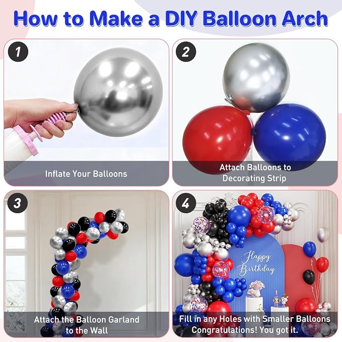 Red Black Blue Silver Balloons Garland Arch Kit - Image 3