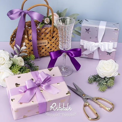 Ribbli Purple Satin Ribbon 1 Inch x 4 Rolls Total 40 Yards-White Lavender - Image 4