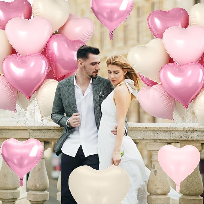 Pink Heart Balloons, 18 Inch Cream Sand White Balloons Helium - Image 4