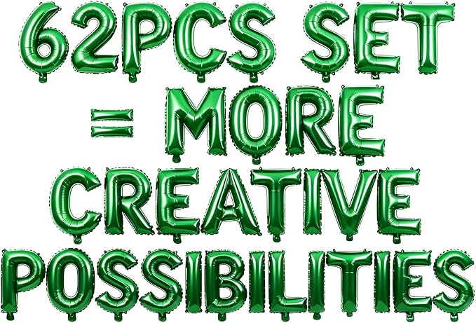62 Pcs Green Letter Balloons, Custom 2 Set A-Z Set by GOGAKIE