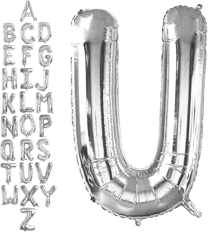 40 Inch Silver Letter U Balloons, DIY Phrase Foil Alphabet Letter U Balloons by LHOAVWE