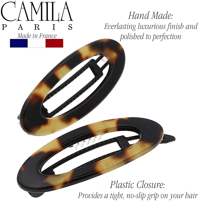 Camila Paris CP1993/2 French Hair Barrette Clip for Women, Handmade, Side Slide-in Metal-Free Closure Strong Hold Grip Hair Clips for Girls, No Slip Durable Styling Hair Accessories, Made in France