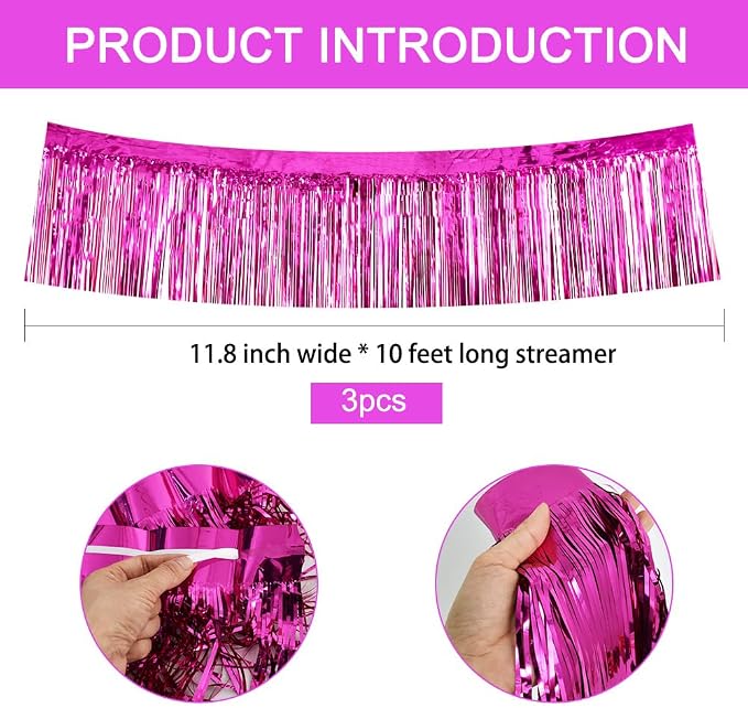 BEISHIDA Rose Red Fringe Garland Banner 30ft Wall Tinsel Foil Streamers | 3Pack - Image 3