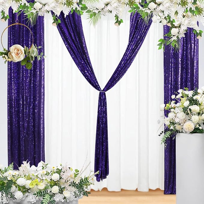 Eternal Beauty Purple Sequin Backdrop Curtains, 2 Panels 2x8FT | 3mm Sparkle - Image 5