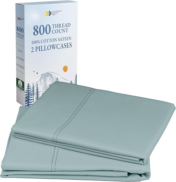 California Design Den Heirloom Soft, Smooth & Thick Certified 800 Thread Count 100% Cotton Sateen, 2 Pillow Cases King Size, Fits King Pillows (Soft Teal)