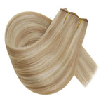 RUNATURE Invisible Wire Hair Extensions, Real Human Hair Extensions Blonde, Fish Line Hair Extension, Easy to Apply, 16 Inch 80g #18P613 Honey Blonde