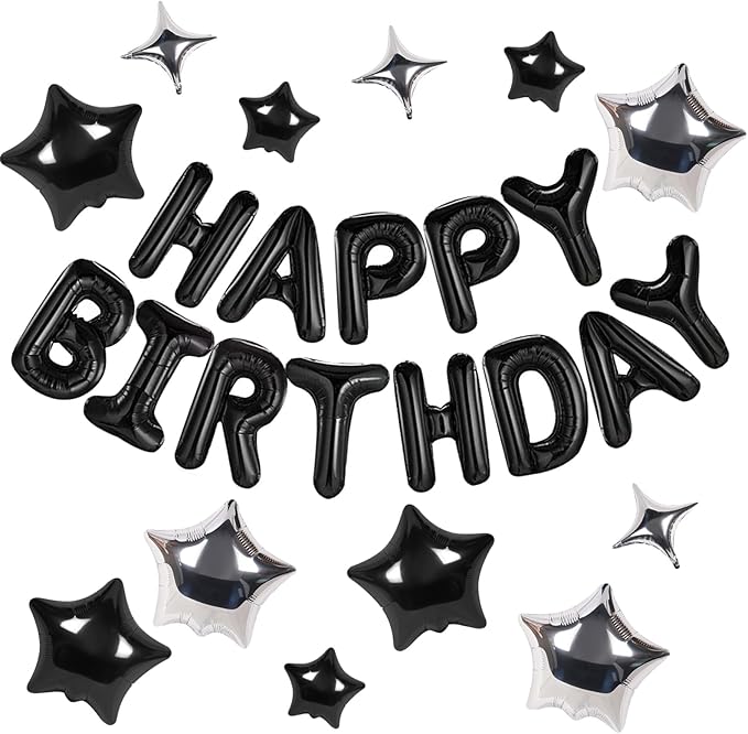 CANREVEL Happy Birthday Banner Decorations + 12Pcs Star Balloons, by CANREVEL