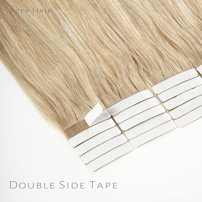 Lacer Glue in Hair Extensions 20 Pieces 50 Grams Human Hair Tape in Extensions Balayage Light Ash Blonde to Platinum Blonde B#13/60 18 Inch