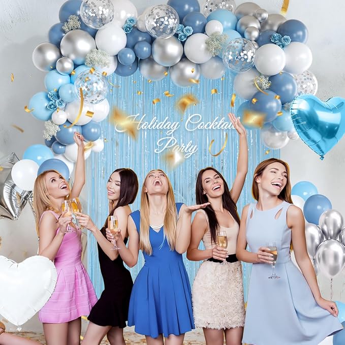 157PCS Pastel Blue Silver White Balloons Garland Arch Kit - Image 7