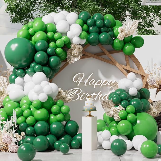 SUWEN 153Pcs Green Balloon Arch Kit Garland 18 10 5 Inch Emerald Dark White | by SUWEN