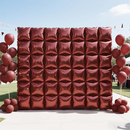 NISOCY 25PCS Maroon Square Foil Balloons Wall Backdrop | Double Sided Brown Red - Image 8