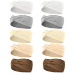 10 Pcs Wide Absorbent Sport Headbands for Women, Non-slip, Stretchy, Soft Cotton Twist Knotted Hair Bands for Daily Workout Yoga Running Sports, BB