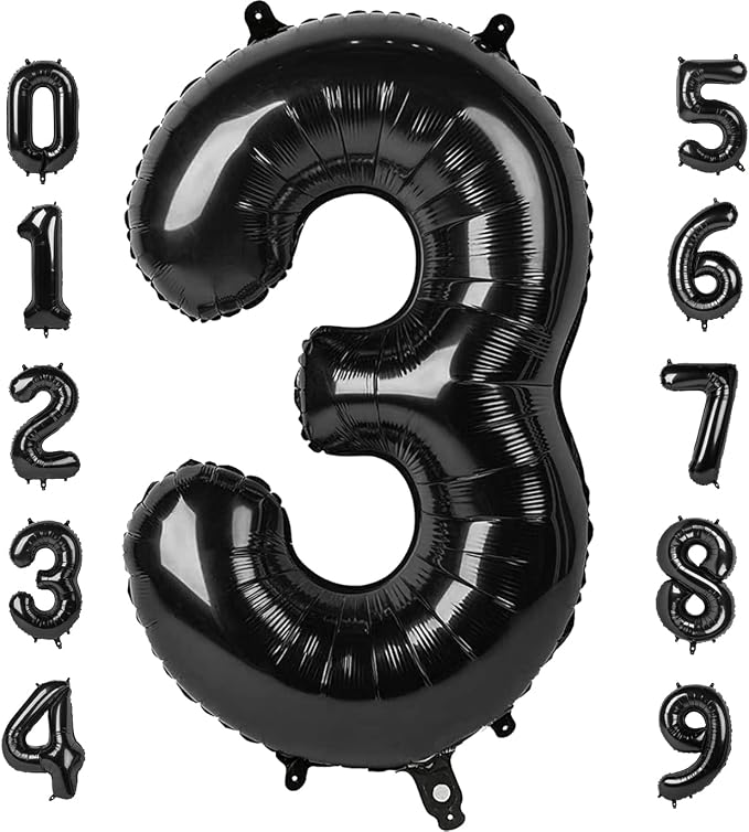 Number Balloon 40 Inch Black Number 3 by Mluchee