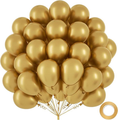 50pcs Metallic Gold Balloons 12 Inch, Premium Shiny Chrome Latex Balloon by Q%26High+Life