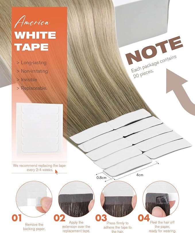 Sunny Hair Tape in Hair Extensions Real Human Hair Invisible Remy Hair Extensions Tape ins for Women Ash Blonde Root to Platinum Blonde Balayage 24 inch 20Pcs 50G