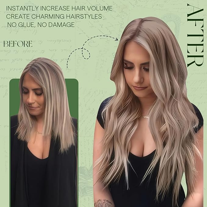 RUNATURE Clip in Hair Extensions, Thick Human Hair Clip in Extensions 120g, Blonde Remy Hair Tangle Free, Natural Looking For Daily Wearing, 14 Inch 7pcs #19P60 Dirty Blonde Highlights