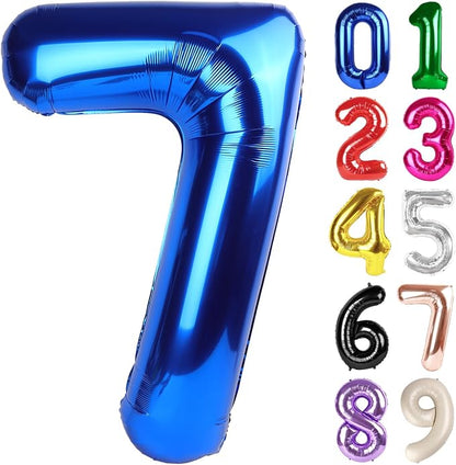 7 Balloon - Metallic Blue Birthday Number Balloons, 40 Inch Decorations | by ALPHADELTAPI