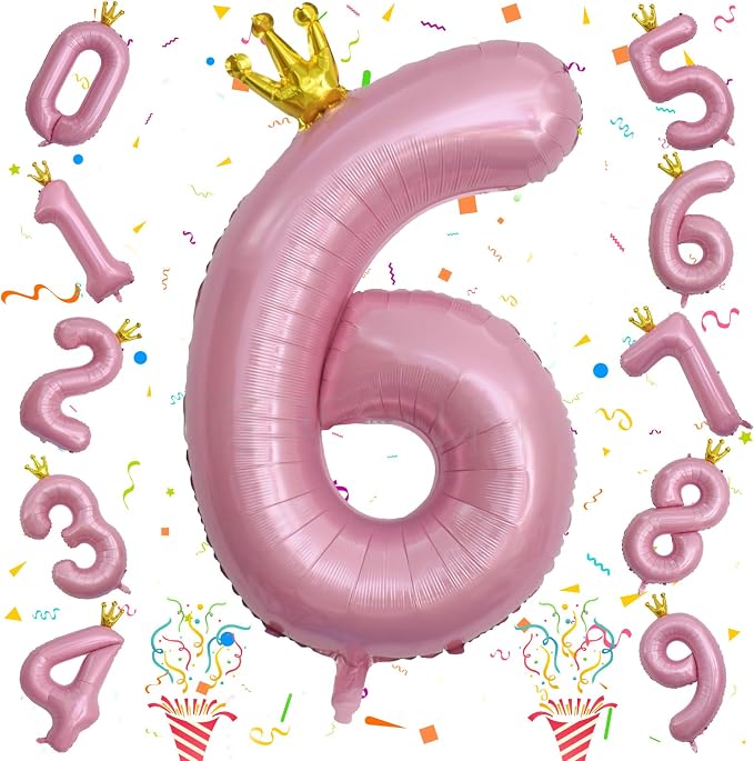 Large Number 6 Balloons, Light Pink 40 Inch Foil Number Balloon by Isndare