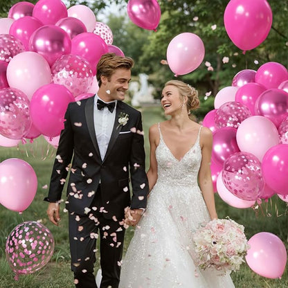 Hot Light Metallic Pink Confetti Balloons 50 Pcs 12 Inch | Princess Barbie Pink - Image 5