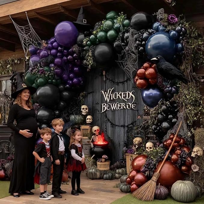 Halloween Balloon Arch Double Stuffed, Dark Green Navy Blue Burgundy Purple - Image 2