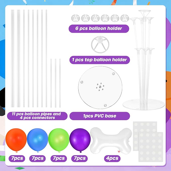 4 Set Purple Orange Green Blue Balloon Stand Centerpiece Table Decorations - Image 2