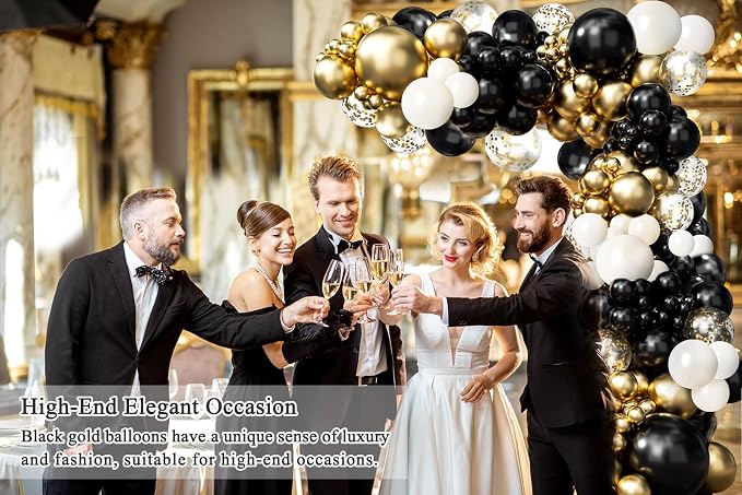 182pcs Black and Gold Balloons Garland Arch Kit, 5 10 12 18 inch Black White - Image 5