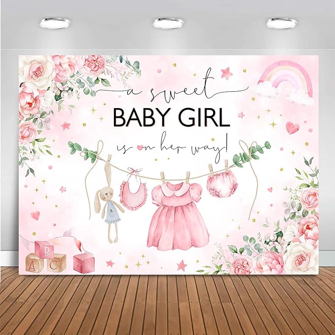 Mocsicka Sweet Baby Girl Princess Pink Greenery Party Decoration by Mocsicka