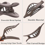 6 PCS Flat Hair Clips, French Lay Flat Claw Clips for Women Girls, 3 Styles Strong Hold Non-slip Matte Hair Claws for Thin Thick Hair(Brown&White)