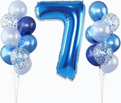 7 Balloon Number Dark Blue, Big Number 7 Mylar Balloon Pastel Navy Blue by Lingqiang
