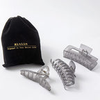 Large Hair Claw Clips for Thick/Fine/Thin Hair,Strong holding teeth interlocking Women Jaw Clips for Hair 3 Count In set(Smoky Grey)