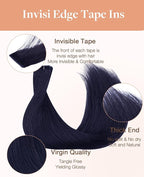 GOO GOO Invisi Edge Tape in Hair Extensions Human Hair, 1G Midnight Black, 20pcs 20inch 50g, Virgin Remy Hair, Seamless Injected Tape, Natural Look