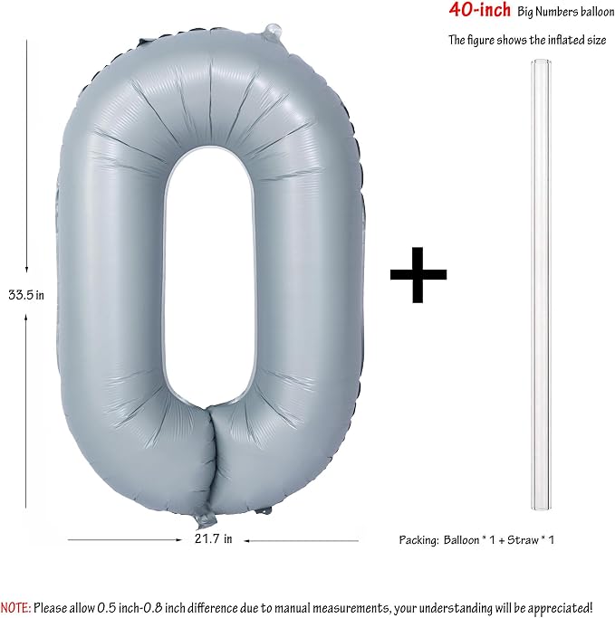 40 In Matte Gray Number 0 Balloons Helium Foil Mylar Balloon Digit 0 | - Image 2