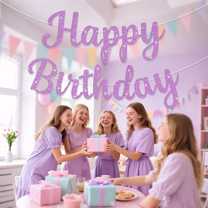 Glitter Happy Birthday Banner Sign Birthday Garland Wall Door Banners Flag - Image 6