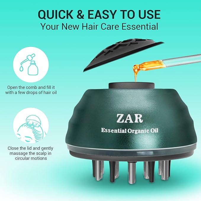 Zar Hair Comb | 2 in 1 Portable Hair Oil Applicator & Scalp Massager Brush | Boost Hair Growth | for All Hair Types | 30ml Capacity