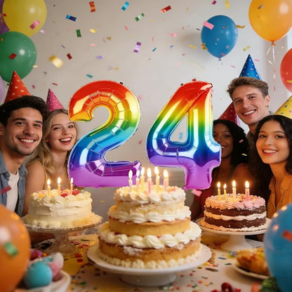 40 Inch Number 24 Balloons for 24th Birthday Party Decorations, 0-100 Rainbow - Image 2
