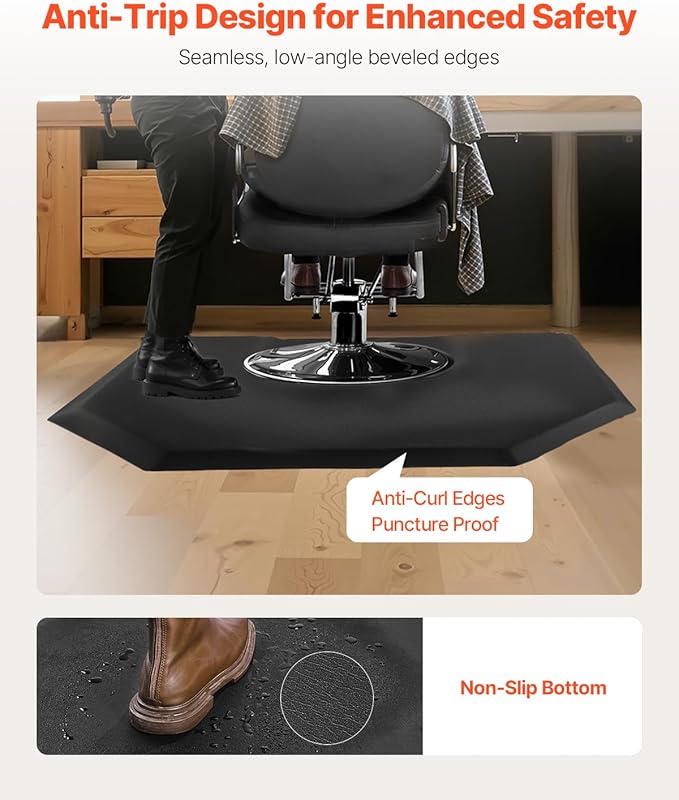 VEVOR Salon Mat for Hair Stylist, 4 x 5 FT Hexagon Salon Chair Mat Anti Fatigue, 1/2-inch Thickened Barber Shop Floor Mat with Round Cut Out, Easy-to-Clean PVC Surface & Anti-Trip Beveled Edges