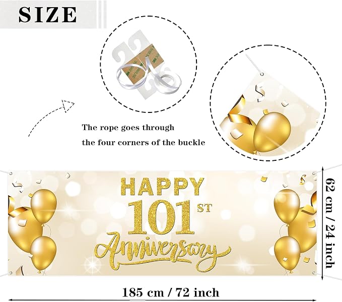 WeBenison Large Happy101st Anniversary Banner Anniversary Garden Backdrop - Image 2