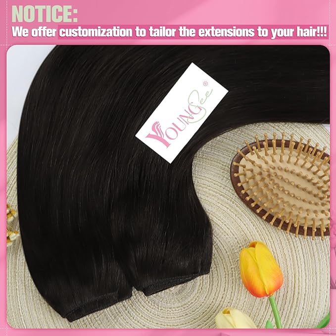 YoungSee Invisible Wire Human Hair Extensions Dark Brown Wire Hair Extensions Darkest Brown Fish Line Extensions Natural Hair for Women 80G 14Inch